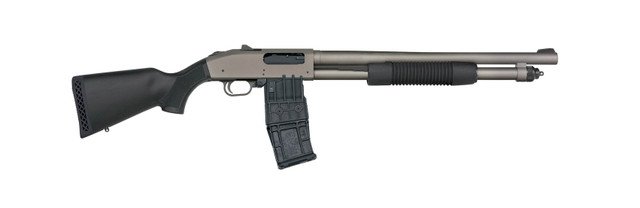 Mossberg 590M 12 Ga 10rd,18.50" Tungsten Gray Cerakote Barrel & Steel Drilled & Tapped Receiver, Magpul SGA Safety Orange Synthetic Stock