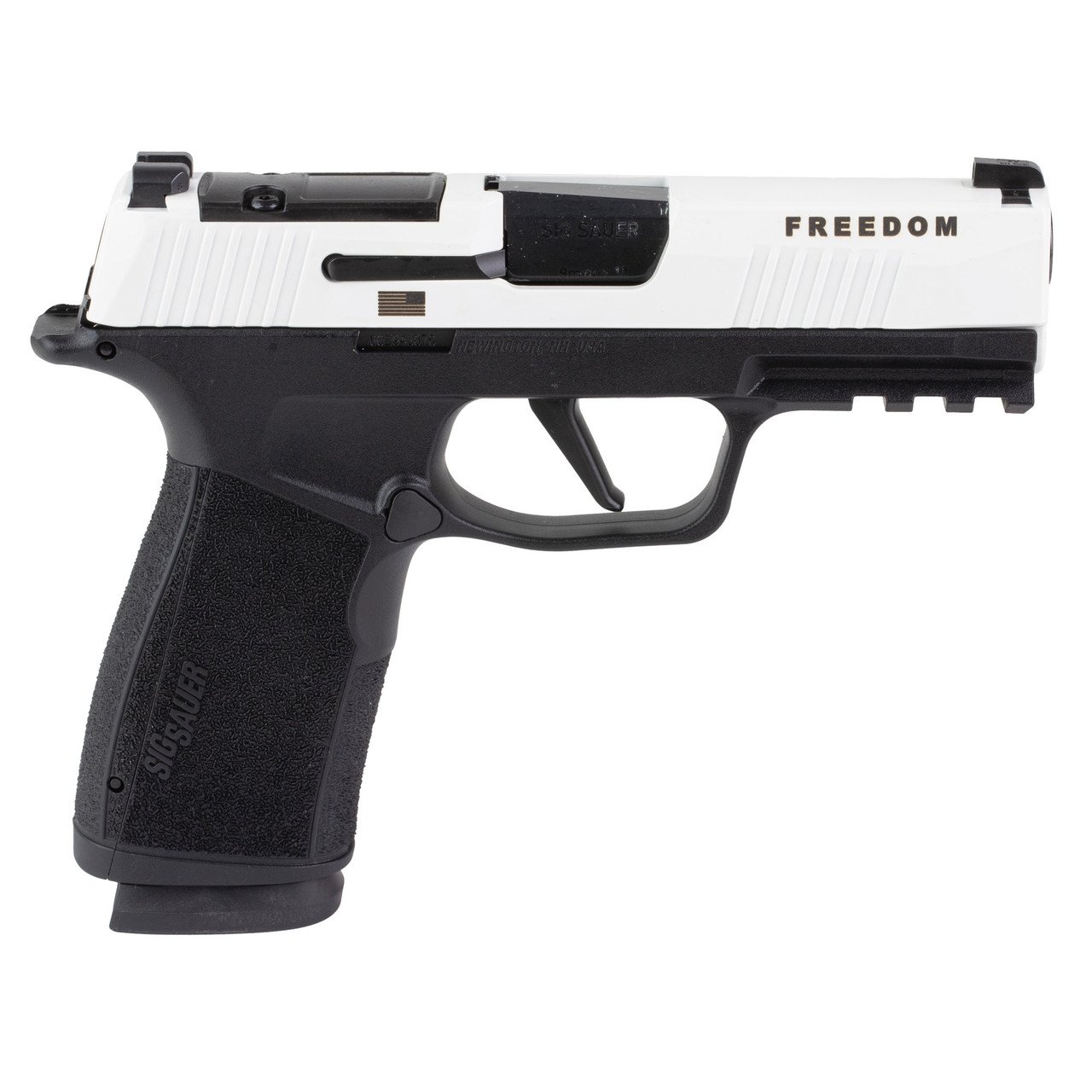 Sig P365 X-Macro 9mm, 3.7" Barrel, Cerakote White Slide, Freedom Engraving, Black Frame, X-RAY3, Optics Ready, 2x17rd Mags