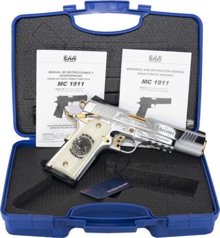 Girsan 1911S Liberador 38 Super, 5" Barrel, Polished, Silver, Gold, Engraved Ivory , Beavertail, Rail, Tactical Rear, Fixed Front, 10rd