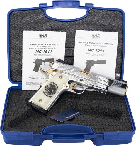 Girsan 1911S Liberador 38 Super, 5" Barrel, Polished, Silver, Gold, Engraved Ivory , Beavertail, Rail, Tactical Rear, Fixed Front, 10rd