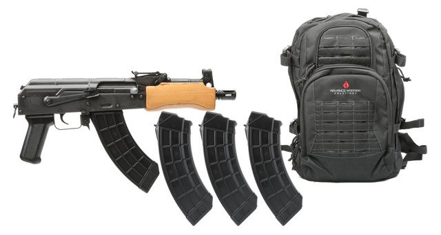 Century Mini Draco 7.62x39mm, 7.75" Barrel, Black Rec, Wood Handguard, AWS Backpack, 30rd