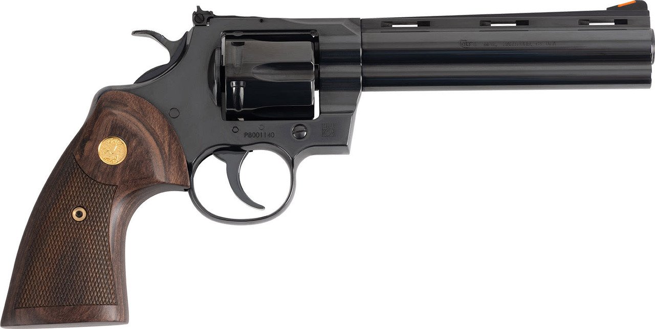 Colt Python Target 357 Mag/38 Special 6 Shot 6" Matte Black Carbon Steel Recessed Target Vent Rib Barrel, Cylinder & Frame, Walnut w/Medallion Grip