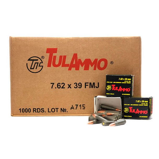 TulAmmo 7.62x39 122gr FMJ – 1000 Rounds Sealed Tin