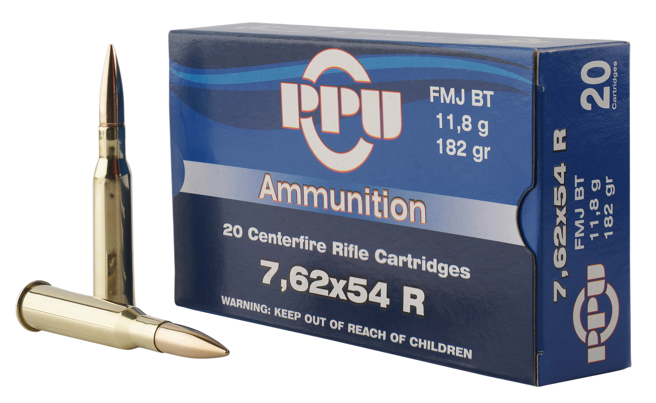 PPU Metric Rifle 7.62x54mm Russian 182gr, Full Metal Jacket, 20rd Box